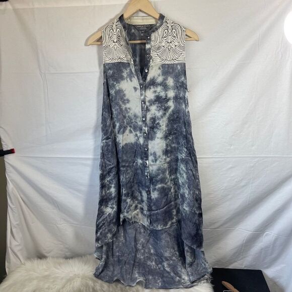 Anthropologie Varun & Nidhika Grey Watercolor Print Asymmetrical Dress Sz XXS - Picture 1 of 8